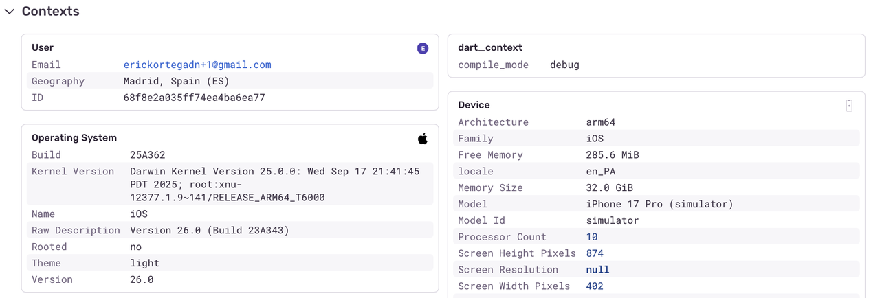 Sentry error context